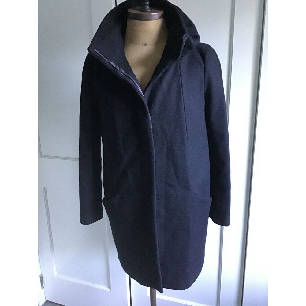 Zara Basic‎ Womens Coat Jacket L Wool Black Button Glen 534 Double Collar